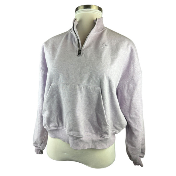 Gymshark Rest Day Sweats 1/2 Zip Pullover Purple Aura Lilac Marl Oversized Fit M - Picture 5 of 16